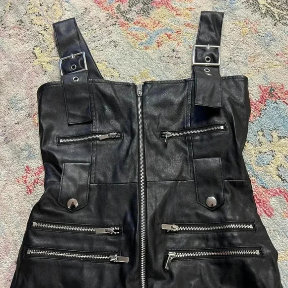 NWT WeWoreWhat Vegan Leather Moto Overalls - Picture 5 of 8